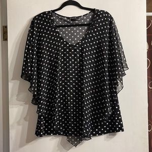 Adele & May Sleeveless Blouse with Sheer Overlay Black with White Dots